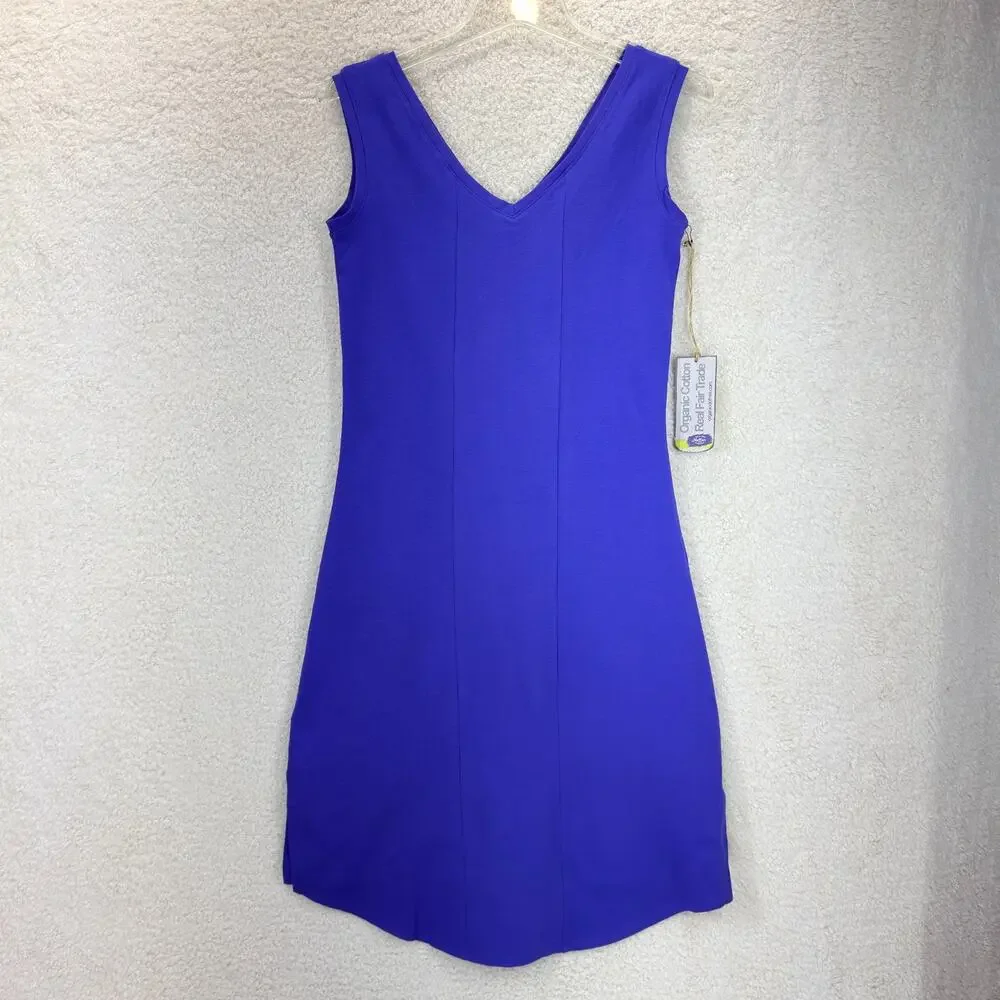 Maggie’s Organics Purple Sleeveless V-Neck Panel Dress M Organic Cotton Casual - Picture 3 of 10